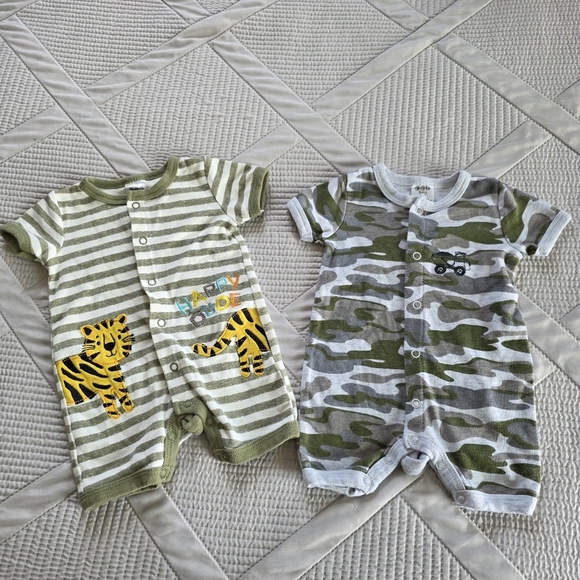 🔥5 FOR $25🔥2 Pack Bundle CJP Baby Boy Rompers 0-3M - Picture 1 of 10